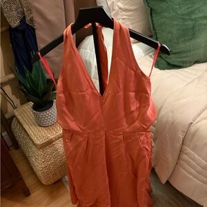 J. Crew Orange Garment Fit & Flare Halter Dress 100% SILK 100% POLYESTER LINING